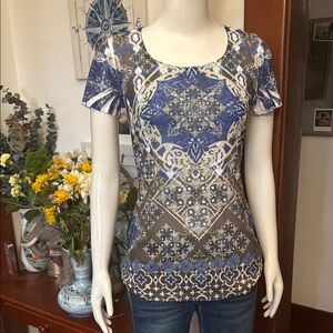 NWT Style&Co size small Blue and Brown Patterned Women's Top